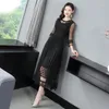 Casual Dresses Lace Mesh veckad klänning 2023 Spring and Autumn Korean Edition midja Slim Long Long