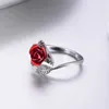 Solitaire Anneau Rouge Rose Fleur Feuilles Anneau D'ouverture Pour Les Femmes Strass Fleurs Réglable Bague Saint Valentin Fiançailles Bijoux Cadeau Z0603