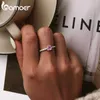 Solitaire Ring BAMOER Authentic 925 Sterling Silver Sakura Pink Square Crystal Zircon Halo Ring for Women Engagement Jewelry Finger Ring BSR191 Z0603