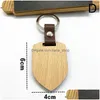 Key Rings Simple Style Wooden Keychain Men Personalise Diy Blank Mti Shaped Pendant Leather Kay Chain Handmade Jewelry Gifts Drop Del Dhha8
