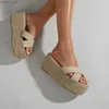 Women Slide Sandals Espadrille Platform Shoes Wedge Fashion Open Toe Straw Summer Slipper Comfy Casual 2023 New Outside L230518