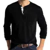 قميص Henley للرجال مخصص اللون الصلب TEE Long Sleeve Buttondown ملابس الملابس مصمم أزياء Tshirts مع جيب YPMG