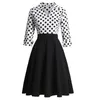 Abiti inverno Cotone Donne Rockabilly Dress Rockabilly Retro 50S 60S Bianco Black Polka Dot Printing Patchwork 3/4 Sleeve Pin Up Swing Jurken