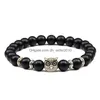 Beaded Classic Black Lava Beads Armband Fashion Sliver Color Owl Natural Stone White Armelets Bangle Women Yoga Stretch Smycken Dr DHW3Z