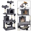 Scratchers 62.2" Double Condo Cat Tree and Scratching Post Tower, Dark Gray Cat Furniture Cat Tree Cat Accessories Cat Tree Tower