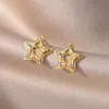 Stud Zircon Star Women's Stainless Steel Gold Plated Perforated Earrings for Korean Fashion Wedding Aesthetics Jewelry Gifts G230602