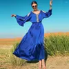 Abbigliamento etnico Lusso Ramadan Blu Abito modesto musulmano per le donne Eid Arabo Musulmane Dubai Abaya Abiti islamici Tukey Caftano marocchino