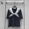 T-shirt Femme Designer Boutique Navy Style Academy Filles Paillettes Col Châle Rayure T-shirt Manches Courtes Top Été EQJB