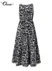 Abiti Summer Women Dress 2023 Elegante abito lungo senza maniche Celmia Sexy Bohemian Leopard Print Abiti Casual Swing Sundress