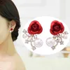 Stud Vintage Elegant Rose Female Korean Red Flower Pearl Long Tassel Earrings Wedding Jewelry Gifts G230602