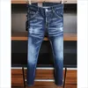 Mäns jeans mode mäns hål spray målade brev tryckning avslappnad trendig high street denim tygbyxor 9811#