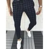 Spodnie męskie spodni Białe kratę społeczne Slim Fit Black Man Spodnie