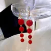 Charm Red Color Pearl Long Drop Earrings For Women New Trend Bridal Wedding Party Jewelry R230603