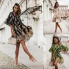 Casual Dresses Elegant Women's Midi Flower 2023 Summer Print Lace PP rund hals ruffle hylsa kvinnlig strand lös passform S-xxxl