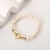 INS Fashion 14K Gold-plated Stainless Steel Natural Freshwater Pearl Bracelet Independent Packaging Ladies Bracelet Round Buckle Bracelet for Women