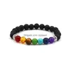 Beaded 4 Styles 7 Chakra Men Black Lava Stone Armband Healing Nce Pärlor Reiki Buddha Prayer Natural Yoga for Women Drop Delivery Je Dh46e