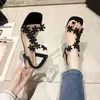 Strass Sandales 2021 Nouvelles Femmes D'été Internet-Célèbre Cristal Chunky Talon De Mode Mi Talon Fée Style Transparent Talons Hauts L230518