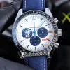 Ny 42mm Snoop Award 50 -årsjubileum OS Quartz Chronograph Mens Watch 310.32.42.50.02.001 Blue Ceramic Bezel White Dial Nylon Strap Stopwatch Watches TimeZoneWatch