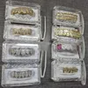 Hip Hop 8 Teath Grillz iceed Out Out Opal Grillz Gold Top Bottom Dental Diamond Grillz for Men Women المجوهرات