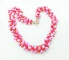 Choker 3 Rows Exquisite Of Rose Red Natural Baroque Pearls And Coral Necklace. Classic Bridesmaid Necklace 22"