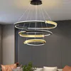 Lampadari Anello multiplo Led Soffitto in oro nero per sala da pranzo Camera da letto Villa Corpo in alluminio Lampada a sospensione decorativa in cristallo