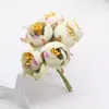 Decorative Flowers 6Pcs Mini Tea Rose Bud Artificial For Wedding Home Decoration Jewelry Accessories Fleurs Scrapbooking DIY Craft Supplies