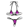 Women's Swimwear Womens Shiny Metallic Mini Bikini Swimsuit Bathing Suit Halter Neck Tie-on Bra Top with G-String Thong Briefs Erotic Swimwear J230603