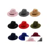 Cappelli a tesa larga Fashion Top per uomo Donna Elegante cappello Fedora in feltro solido Band Flat Brimhats Elegante Trilby Panama Caps Drop Delivery A Dhidb