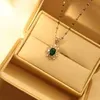 Vintage Emerald Zircon Pendant Statement Halsband Brudsmycken Set Ringörhängen Brilliant rostfritt stålkedja 2023 Kvinnor