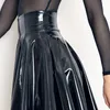 Dresses Gothic Women Wet Look Patent Pu Leather Skirt Lady High Waist Pvc Flared Pleated Aline Circle Mini Skater Skirt Clubwear Custom