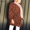 T-shirt kvinnor casual leopard tryckt blus zanzea elegant parti muslimsk skjorta 2023 långärmad bälte kemise dubai kalkon ol tunika toppar