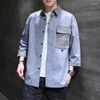 Camisas casuais masculinas Verão Moda masculina Camisa de manga sete quartos com bloqueio de cor Algodão Autocultivo Não-ferro Harajuku Roupas coreanas