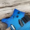 Acepro satynowy niebieski kolor bezgłowy gitara elektryczna stali nierdzewne progi pieczona body pieczona klon szyi czarny sprzęt darmowa wysyłka