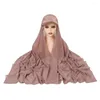 민족 의류 Musilm Women Chiffon hijab with base ball 캡 새틴 스포츠 히잡 인스턴트 스포츠를 입을 준비가되었습니다.