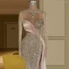 Party Dresses Trumpet/Mermaid Formal Wedding Prom Long Sleeves High Neck Sparkly Beaded Floor Length 2023 Lace Appliqued Luxury Ladies