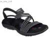 Sandales femmes 2021 été confort semelle souple chaussures de plage plates tissu élastique décontracté sandales compensées femmes bout fermé sandale L230518
