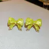 Stud Earrings Classic Geometric Green Bow Acrylic For Women Spring Silver Needle Holiday Sporty Gift Fashion Jewelry Accessories E154