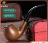 Hookahs New Imitation Ebony Exquisite Polished Resin Ring Pipe Old Style Hammer Craft Retro Smooth Curved Tobacco Set