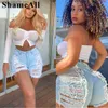 Kadın Şort Yaz Sokağı Yıkılmış Delikler Yırtık pubsel denim şort yüksek bel seksi kulüp partisi yırtma hotpants hotpants hipster kısa jean t230603