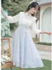 Robes décontractées chinois Vintage robe été tempérament suspendu cou à volants col en v élégant pour les femmes rétro Hanfu Vestidos femme