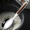 Dinnerware Sets 2 Pcs Stainless Steel Rice Spoon Sturdy Feeding Utensil Chinese Soup Spoons Mahogany Tableware Serving Practical