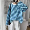 Men's T Shirts Wind Spring Autumn Striped Long-Sleeved T-Shirt Male Loose Round Neck Casual Shirt Korean Version Bottoming Trend 70B0920