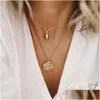 Pendant Necklaces Posimi Second Diamond Disc Alloy Shell Personality Doubledeck Pendeloque Cut Necklace Drop Delivery Jewelry Pendant Dh9Xo