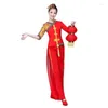 Traje de Palco Feminino Clássico Dança Yangko Conjuntos de Fato Tang Vermelho Traje de Performance do Ano da Antiga Chinesa Roupas Nacionais Traje