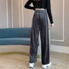 Capris Lucifer Loose Elastic Waist 2022 Autumn New Fashion Velour Wide Leg Pants Grey Pockets High Trousers Women's P230602