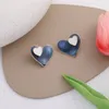 S3734 Fashion Two Wear Blue Monamel Heart Stud أقراط للنساء S925 Silver Post Love Hearts أقراط