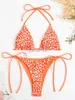 Kvinnors badkläder Sexig mikrobikini 2023 Kvinnor Pink Leopard Print Push Up Triangle Swimsuit Brazilian Beach Bathing Suit Neon Double Side Badkläder J230603