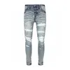 Distressed Ripped Skinny Jeans für Herren, modisch, für Herren, Motorrad, Moto, lang, aus Baumwolle, schmale Füße, High-Street-Denim, hellblau, Stoffpaste, Lochgröße 30–40, Hosen, Hip-Hop-Männer