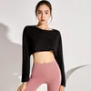 Aktiva skjortor Yoga Autumn Women Thin Loose Female Långärmad topp Slim-passande Midriff-Baring Breattable Sports Casual Quick-Torry