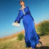 Abbigliamento etnico Lusso Ramadan Blu Abito modesto musulmano per le donne Eid Arabo Musulmane Dubai Abaya Abiti islamici Tukey Caftano marocchino